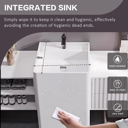 40"- 72" White Bathroom Vanity Set with Integrated Column Basin and Smart Oval Mirror