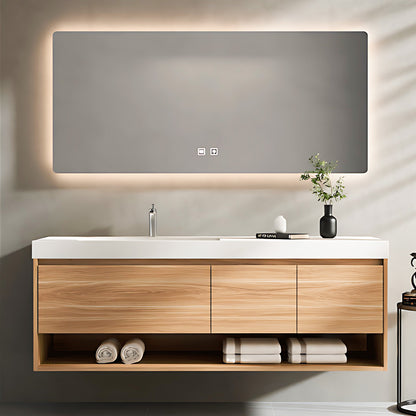 52“ - 64”Solid Wood Simple Style Rock Board Ceramic Basin Bathroom Cabinet Set