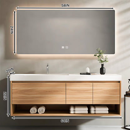 52“ - 64”Solid Wood Simple Style Rock Board Ceramic Basin Bathroom Cabinet Set