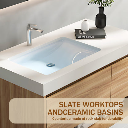 52“ - 64”Solid Wood Simple Style Rock Board Ceramic Basin Bathroom Cabinet Set