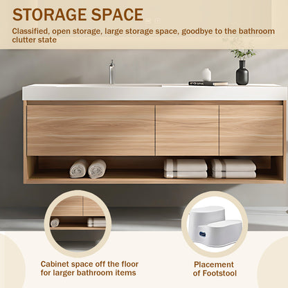 52“ - 64”Solid Wood Simple Style Rock Board Ceramic Basin Bathroom Cabinet Set