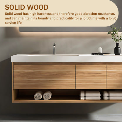 52“ - 64”Solid Wood Simple Style Rock Board Ceramic Basin Bathroom Cabinet Set