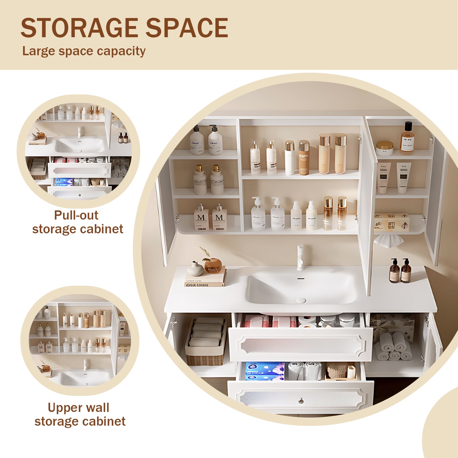 40" - 64"Smart Mirror Cabinet Integrated Countertop Bathroom Cabinet Set