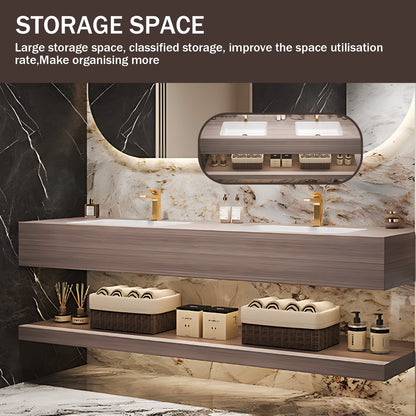 56“ - 78”Modern Style Rock Plate Ceramic Basin Double Sink Bathroom Cabinet Combination