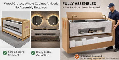 60"-96"Black Double Sink Bathroom Vanity with Marble Top & Gold Accents