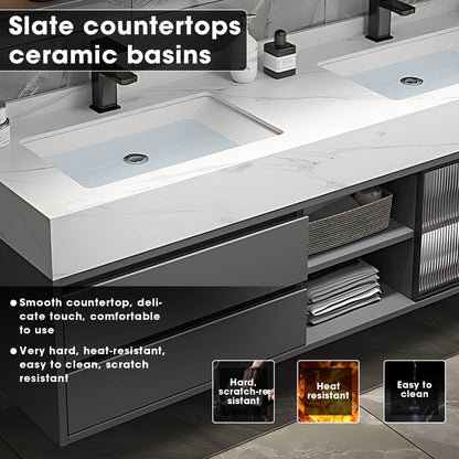 52"- 78" Double Round LED Mirror Bathroom Vanity Set with Double Sink