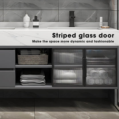 52"- 78" Double Round LED Mirror Bathroom Vanity Set with Double Sink