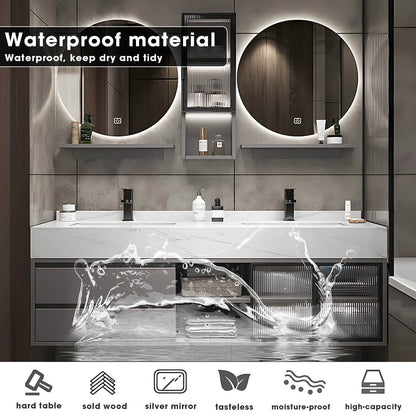 52"- 78" Double Round LED Mirror Bathroom Vanity Set with Double Sink