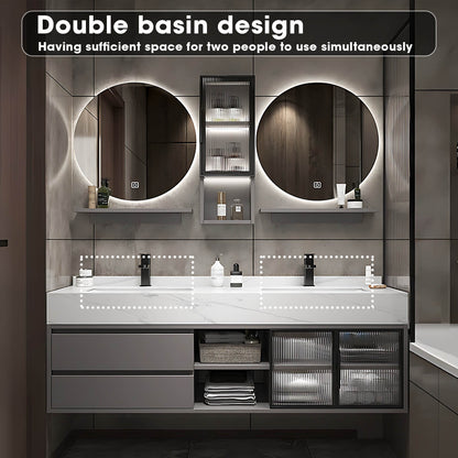 52"- 78" Double Round LED Mirror Bathroom Vanity Set with Double Sink