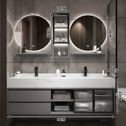 52"- 78" Double Round LED Mirror Bathroom Vanity Set with Double Sink