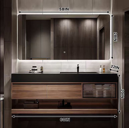 48"- 64" Wall Mounted Bathroom Vanity Set with LED Mirror and Single Basin