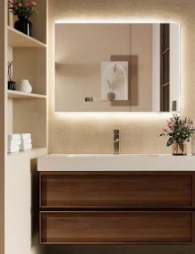 56"- 78" Floating Double Ceramic Sink With Led Lighting Smart Mirror