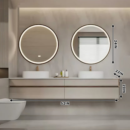 52"- 78" Floating Bathroom Vanity Set with Double Round LED Mirror and Double Sink