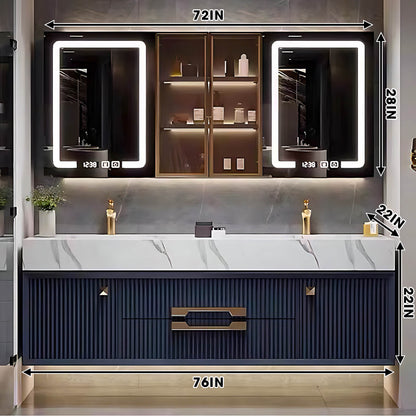 52"- 78" Floating Bathroom Vanity Set with Glass Door Cabinet & 2 Illuminated Mirror & 2 Basin