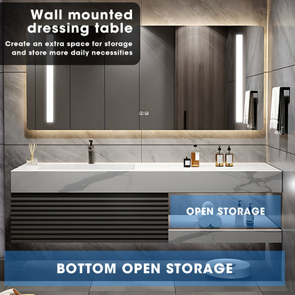 40"- 72" Floating Bathroom Vanity Set with Illuminated Mirror and Sink