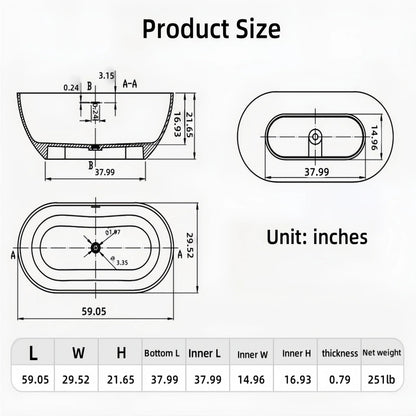 59'' Freestanding Bathtubs with Modern Oval Design,Multiple Colors
