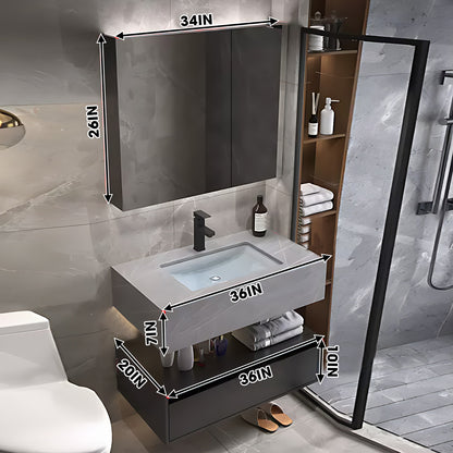 36"- 48" Gray Single Basin Bathroom Vanity Set with Large Storage and Smart Mirror