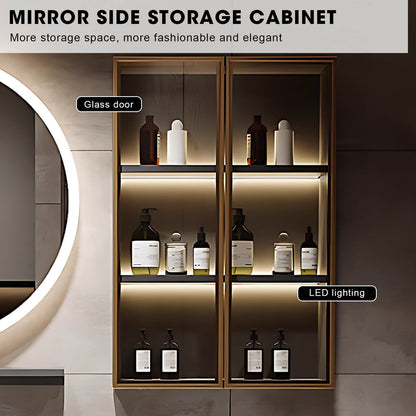 36"- 60" Grey Floating Bathroom Vanity And Single Sink With Round Mirror And Cabinet