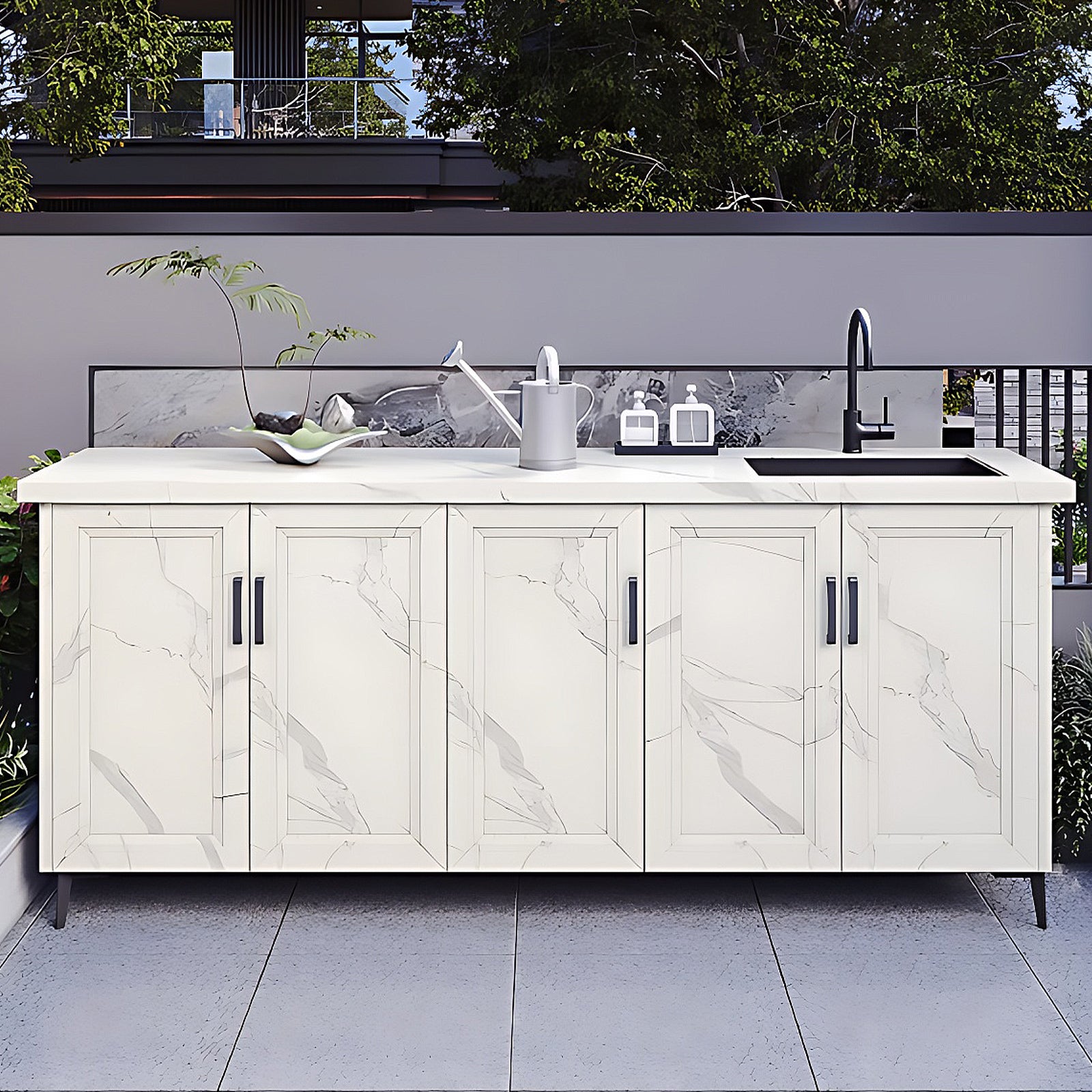59.05" - 78.74" Outdoor Kitchen Cabinet with Cabinets Including Ceramic Sink