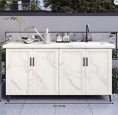 59.05" - 78.74" Outdoor Kitchen Cabinet with Cabinets Including Ceramic Sink