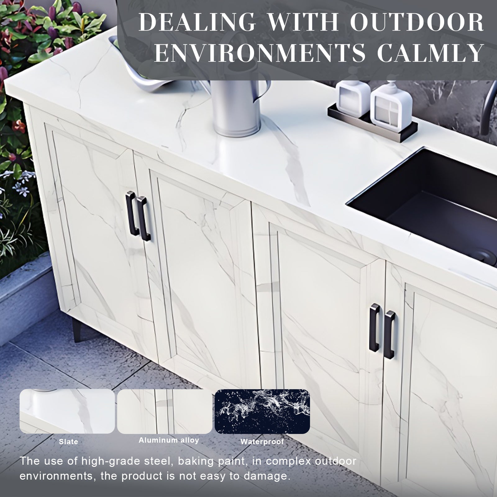 59.05" - 78.74" Outdoor Kitchen Cabinet with Cabinets Including Ceramic Sink