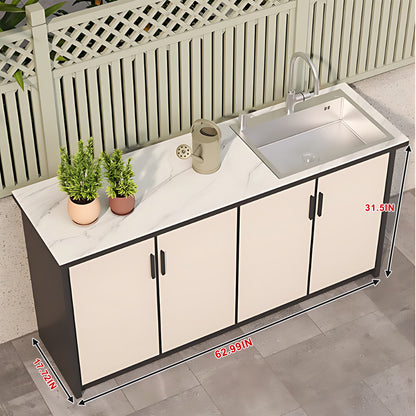 62.99" Outdoor Kitchen Stainless Steel Sink with Black Handles and Slate Countertop