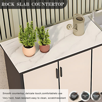 62.99" Outdoor Kitchen Stainless Steel Sink with Black Handles and Slate Countertop