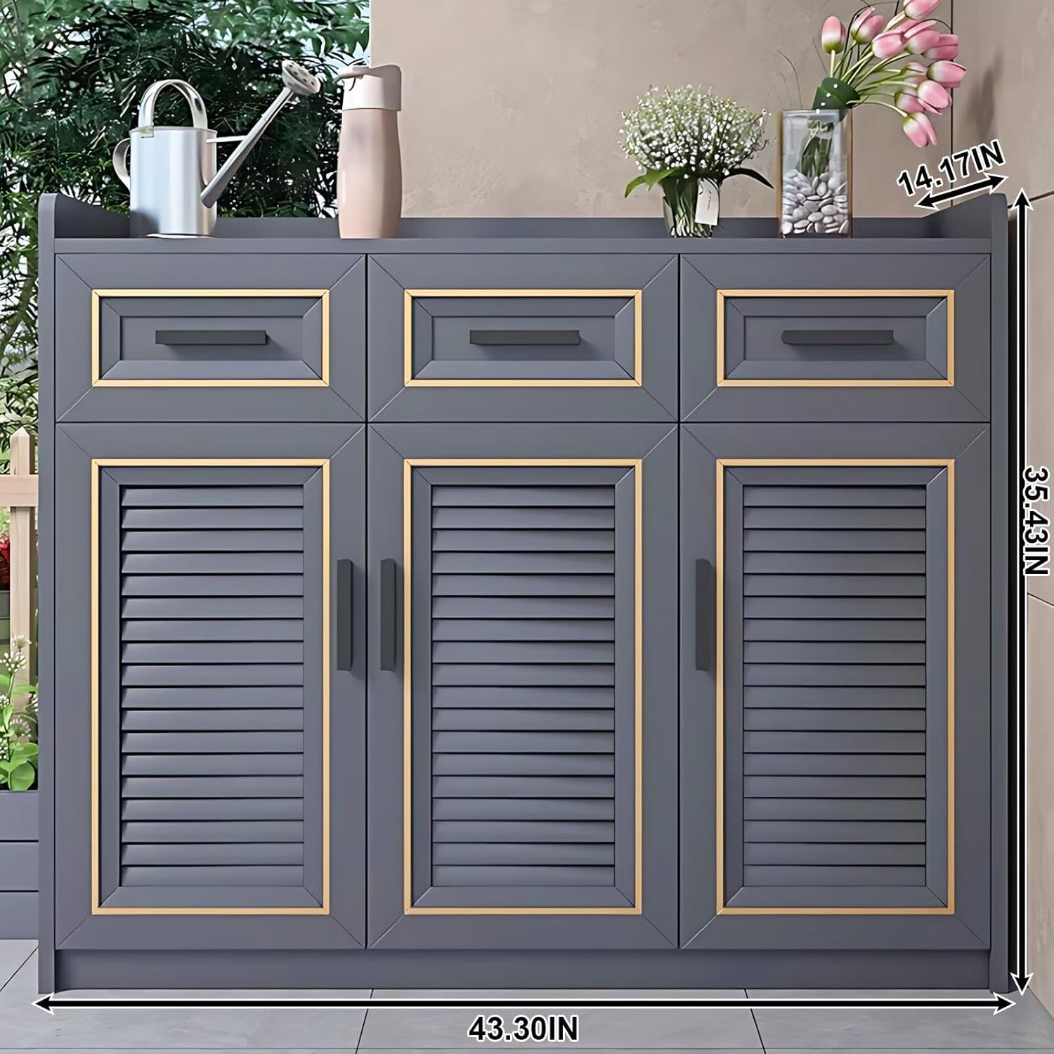 43.3" - 62.99" Outdoor Kitchen Sink Cabinet with Gold Striped Storage Door Surround