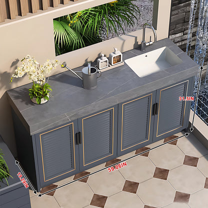 43.3" - 62.99" Outdoor Kitchen Sink Cabinet with Gold Striped Storage Door Surround