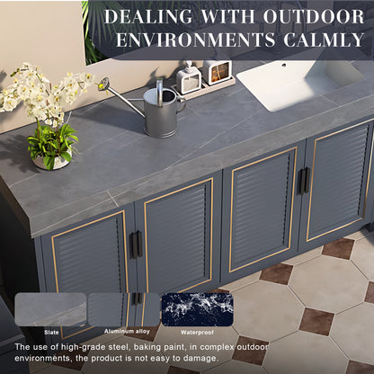 43.3" - 62.99" Outdoor Kitchen Sink Cabinet with Gold Striped Storage Door Surround
