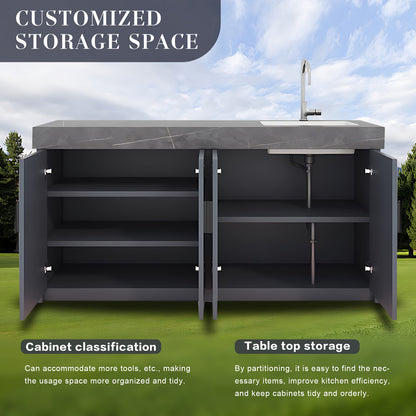 43.3" - 62.99" Outdoor Kitchen Sink Cabinet with Gold Striped Storage Door Surround