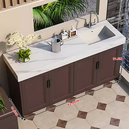 59.06“ - 62.99” Outdoor kitchen sink cabinet with rock slab countertop ceramic sink