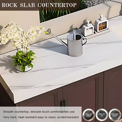 59.06“ - 62.99” Outdoor kitchen sink cabinet with rock slab countertop ceramic sink