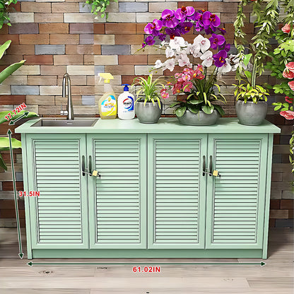 61.02“ Green Aluminum Outdoor Kitchen Stainless Steel Sink Storage Cabinet