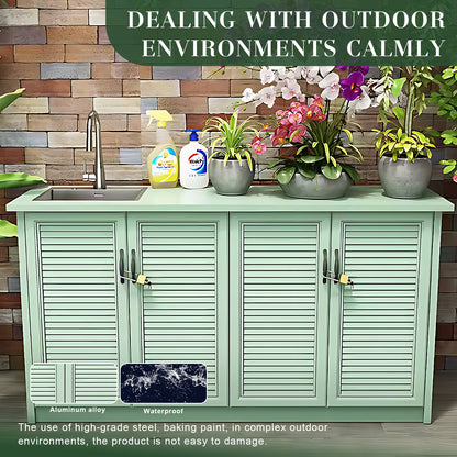 61.02“ Green Aluminum Outdoor Kitchen Stainless Steel Sink Storage Cabinet
