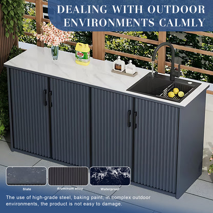 62.99" Slate Countertop Outdoor Sink Cabinet with Aluminum Stripe Door