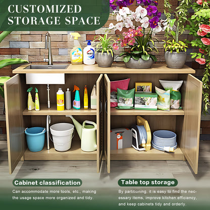 61.02“ Green Aluminum Outdoor Kitchen Stainless Steel Sink Storage Cabinet