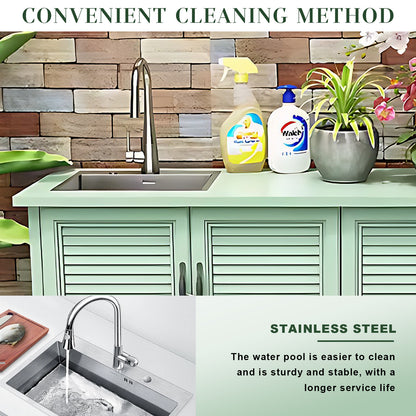 61.02“ Green Aluminum Outdoor Kitchen Stainless Steel Sink Storage Cabinet