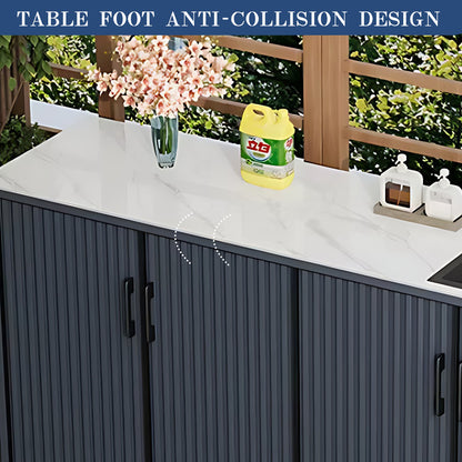 62.99" Slate Countertop Outdoor Sink Cabinet with Aluminum Stripe Door