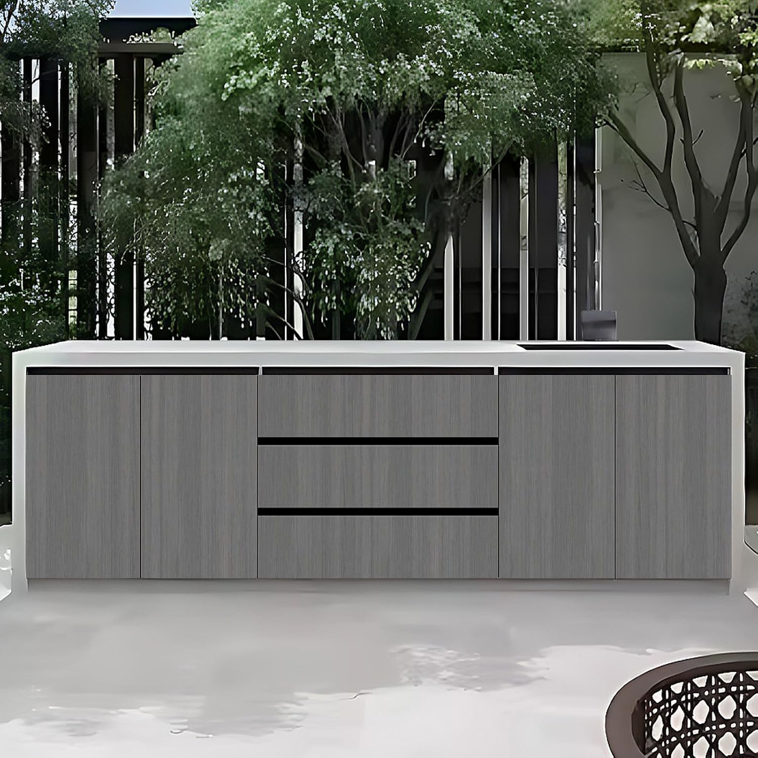 78.74” Gray simple aluminum alloy cabinet door panel outdoor storage cabinet with sink
