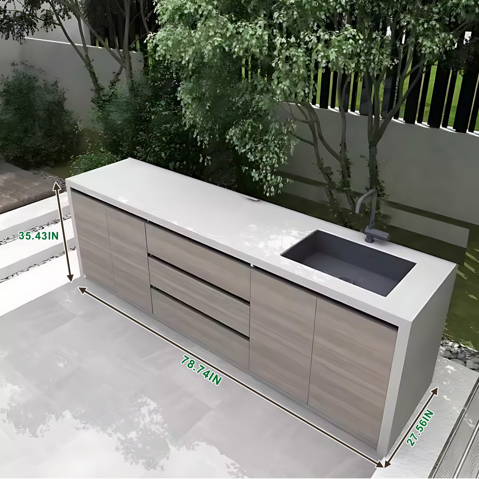 78.74” Gray simple aluminum alloy cabinet door panel outdoor storage cabinet with sink