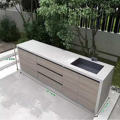 78.74” Gray simple aluminum alloy cabinet door panel outdoor storage cabinet with sink