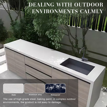 78.74” Gray simple aluminum alloy cabinet door panel outdoor storage cabinet with sink