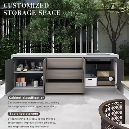 78.74” Gray simple aluminum alloy cabinet door panel outdoor storage cabinet with sink