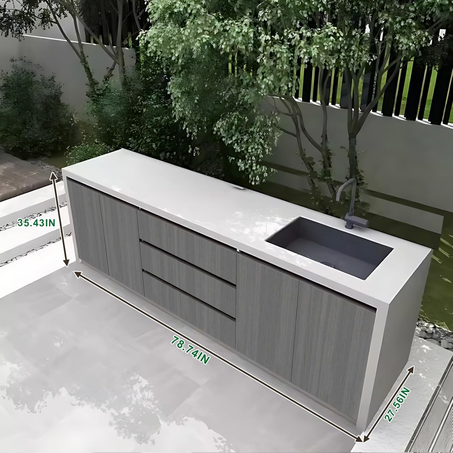 78.74” Gray simple aluminum alloy cabinet door panel outdoor storage cabinet with sink