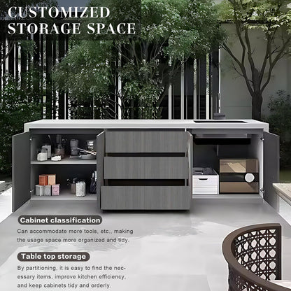 78.74” Gray simple aluminum alloy cabinet door panel outdoor storage cabinet with sink