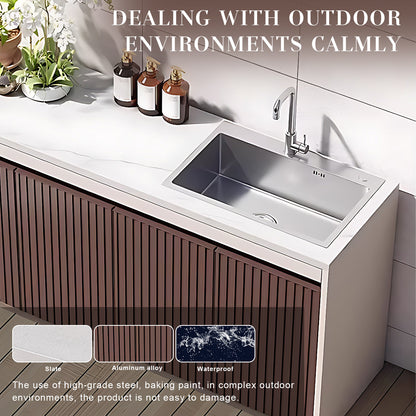 47.27“ - 62.99" Brown Aluminum Outdoor Kitchen Cabinet with Rock Slab Countertop