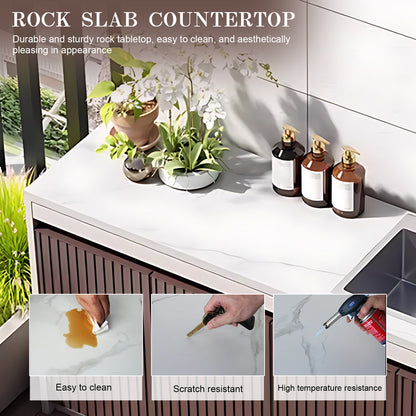 47.27“ - 62.99" Brown Aluminum Outdoor Kitchen Cabinet with Rock Slab Countertop