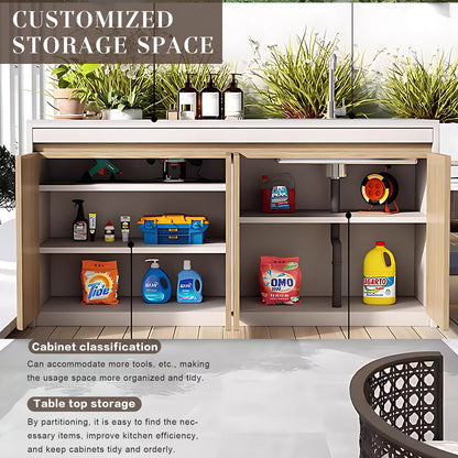 47.27“ - 62.99" Brown Aluminum Outdoor Kitchen Cabinet with Rock Slab Countertop