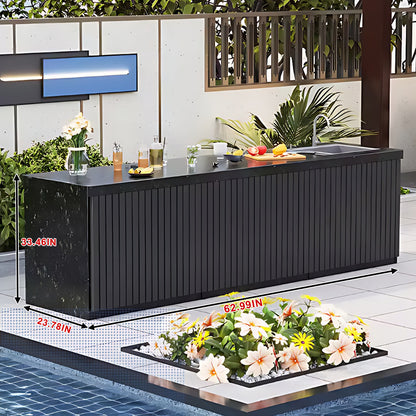 59.06"- 78.74"Outdoor Cabinet with Black Striped Aluminum Doors